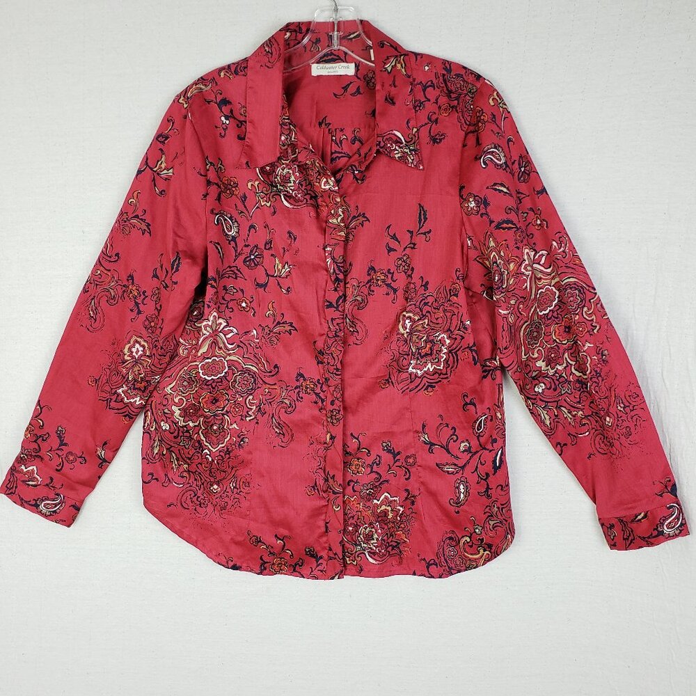Coldwater Creek Shaped Shirt Button-Up Floral Paisley Print Blouse Office size L